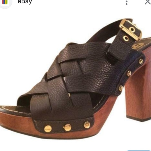 Tory Burch Wooden Platform Leather Studded Sandals - Picture 5 of 11